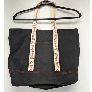 Victoria's Secret Black Canvas Tote Bag Red‎ Stitching Logo Straps